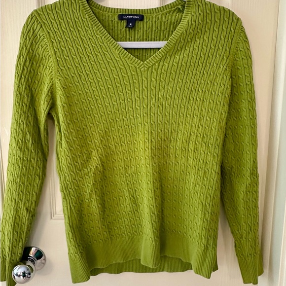 Lands' End Sweaters - Lands' End Green V-Neck Cable Knit Sweater